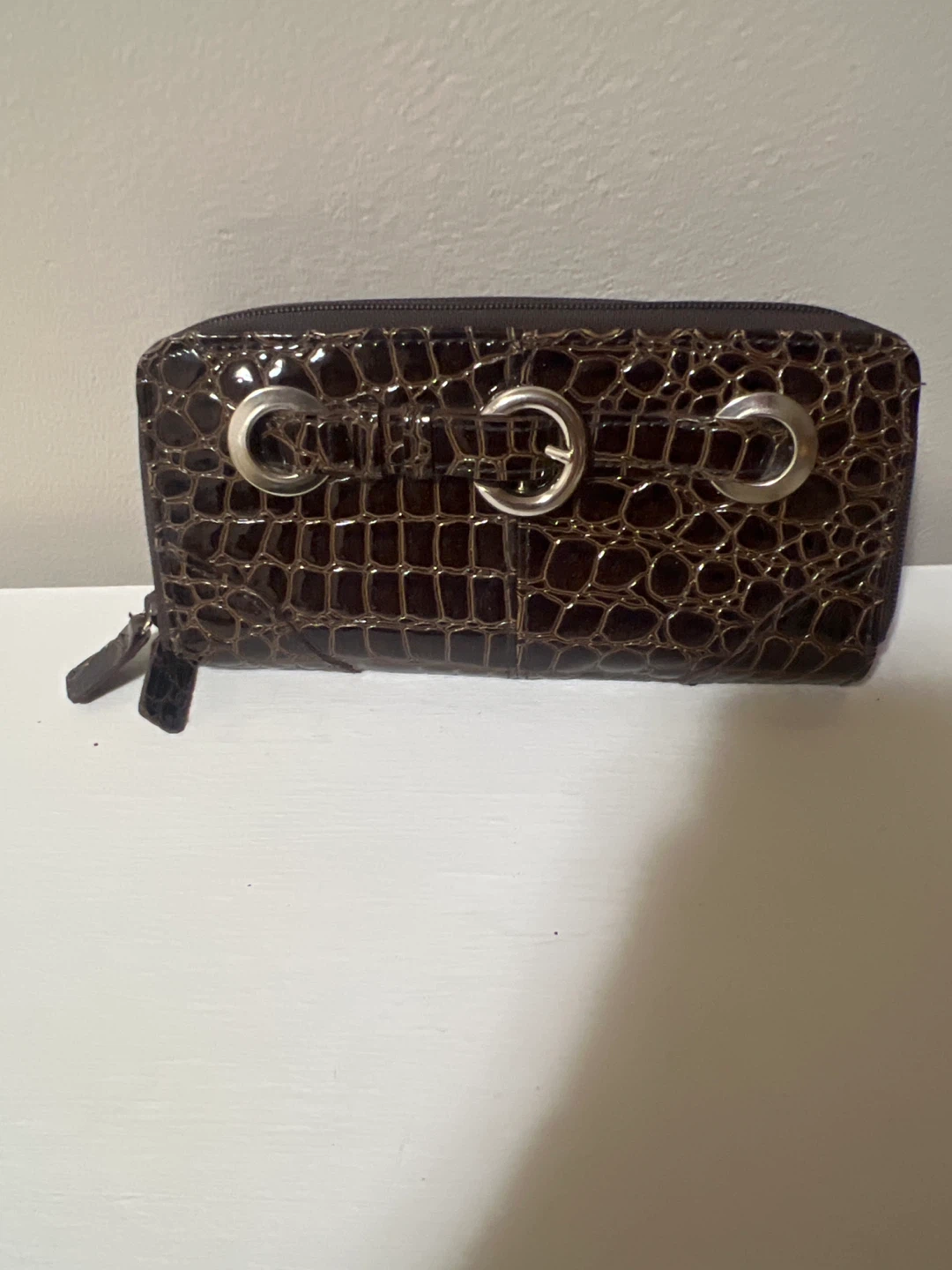 Brown Crocodile Print Wallet