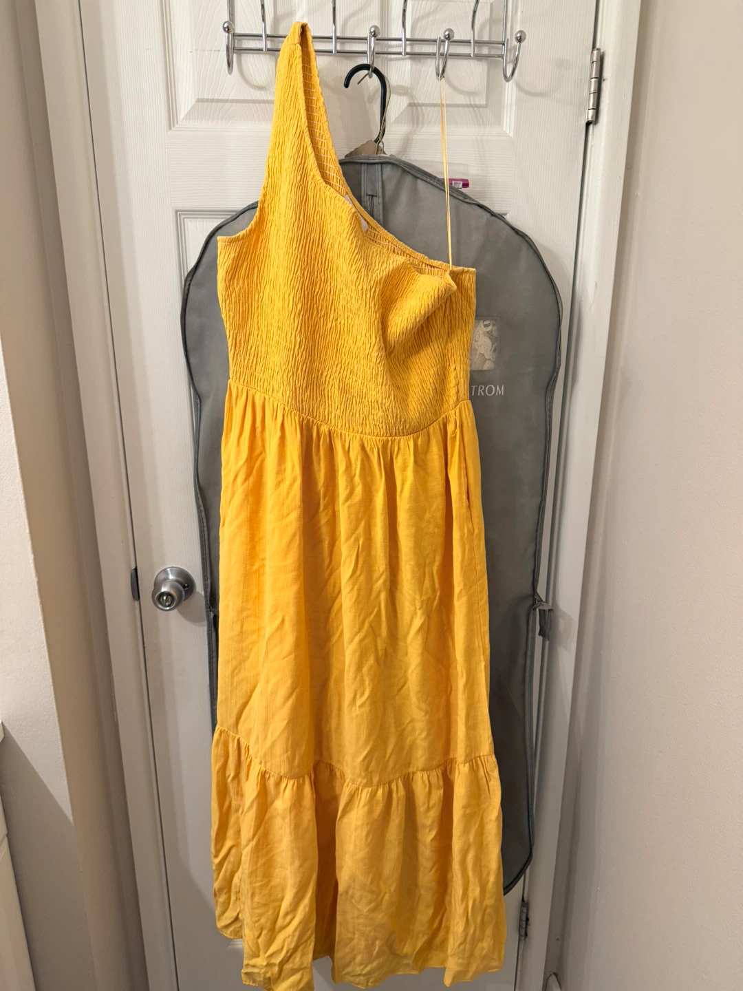 Nine West Yellow Smocked One-Shoulder Maxi Dress XL