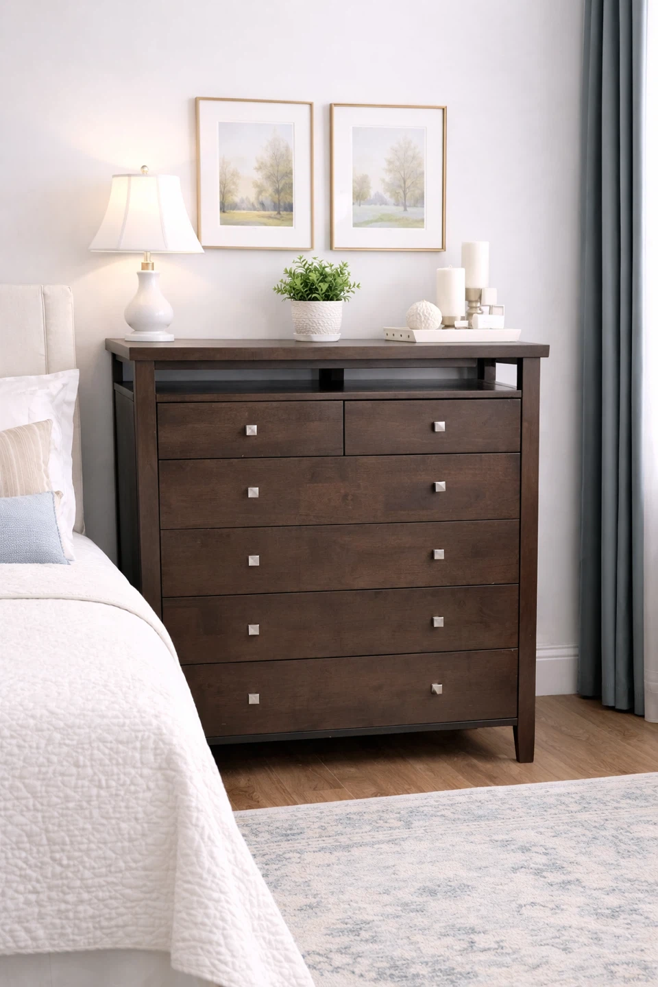 Dark Brown Wooden Dresser with 6 Drawers
