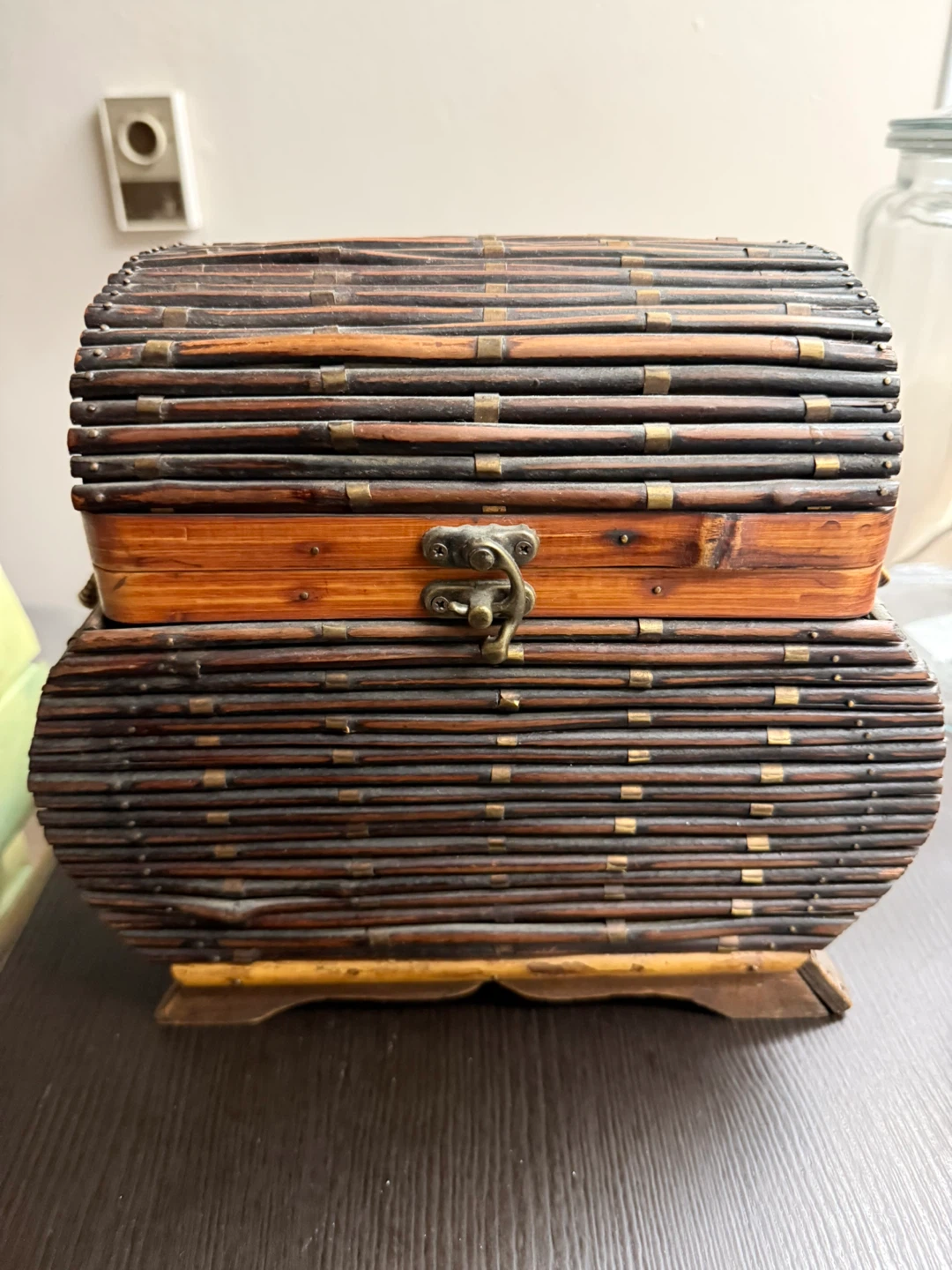Decorative Woven Bamboo Trinket Box with Clasp