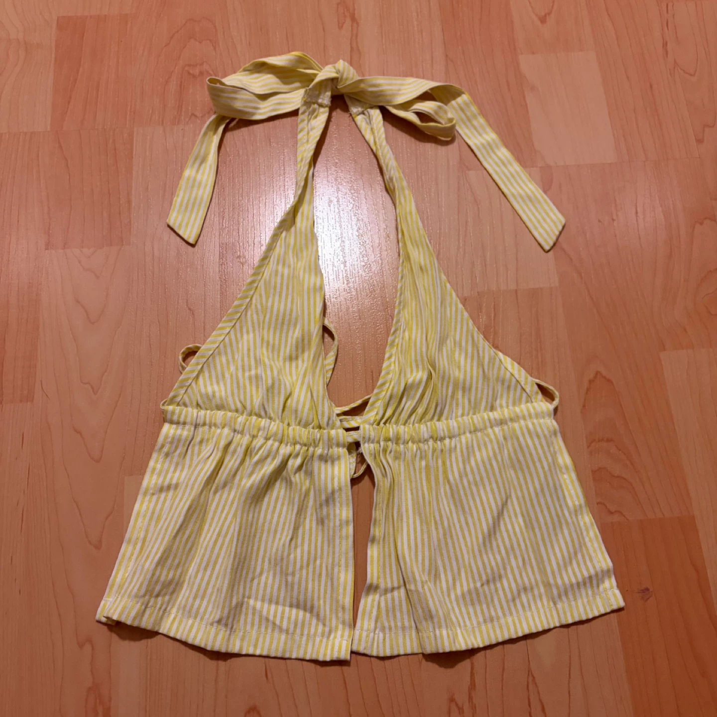 Yellow Striped Halterneck Crop Top