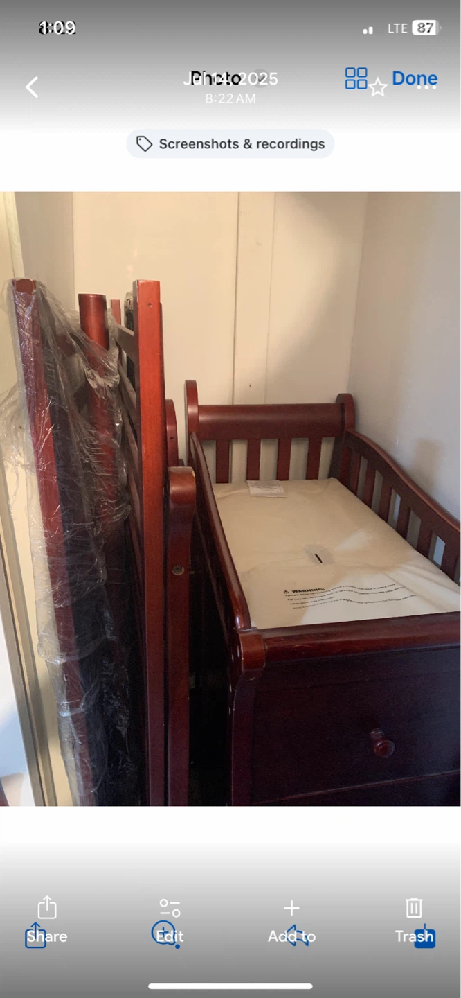Cherry Wood Convertible Crib with Drawers