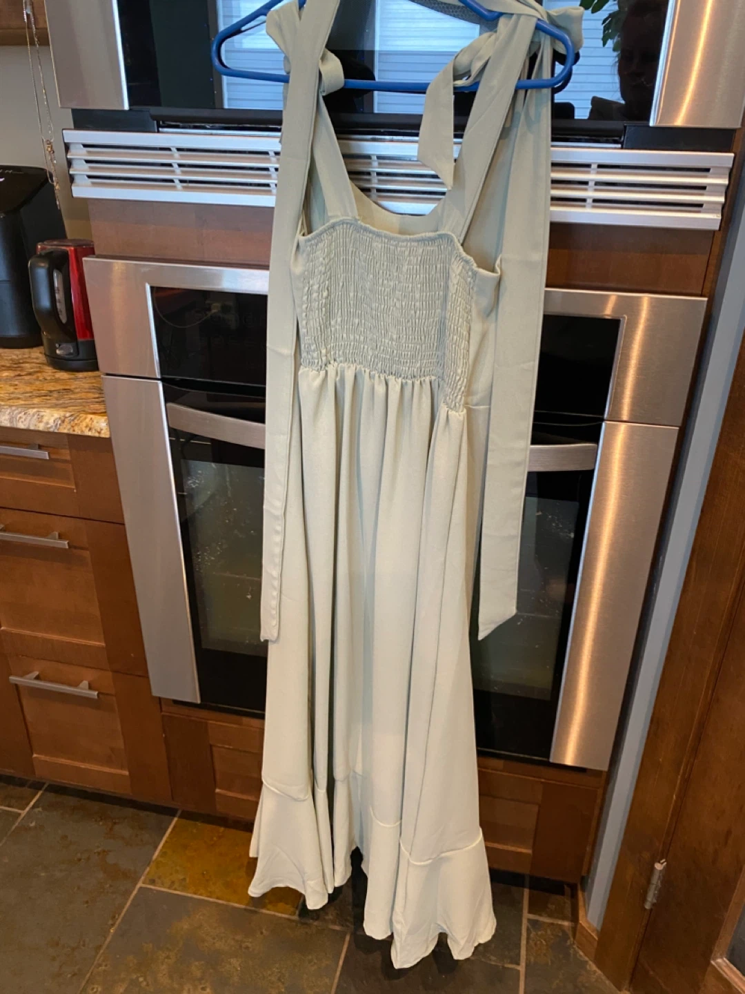 Sage Green Smocked Maxi Dress with Tie Straps