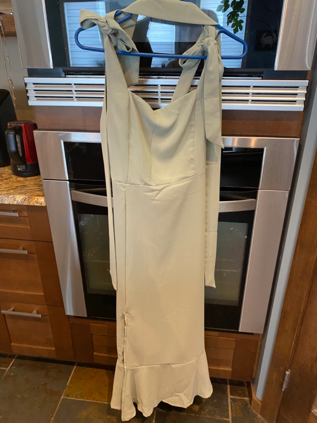 Sage Green Smocked Maxi Dress with Tie Straps - photo 2