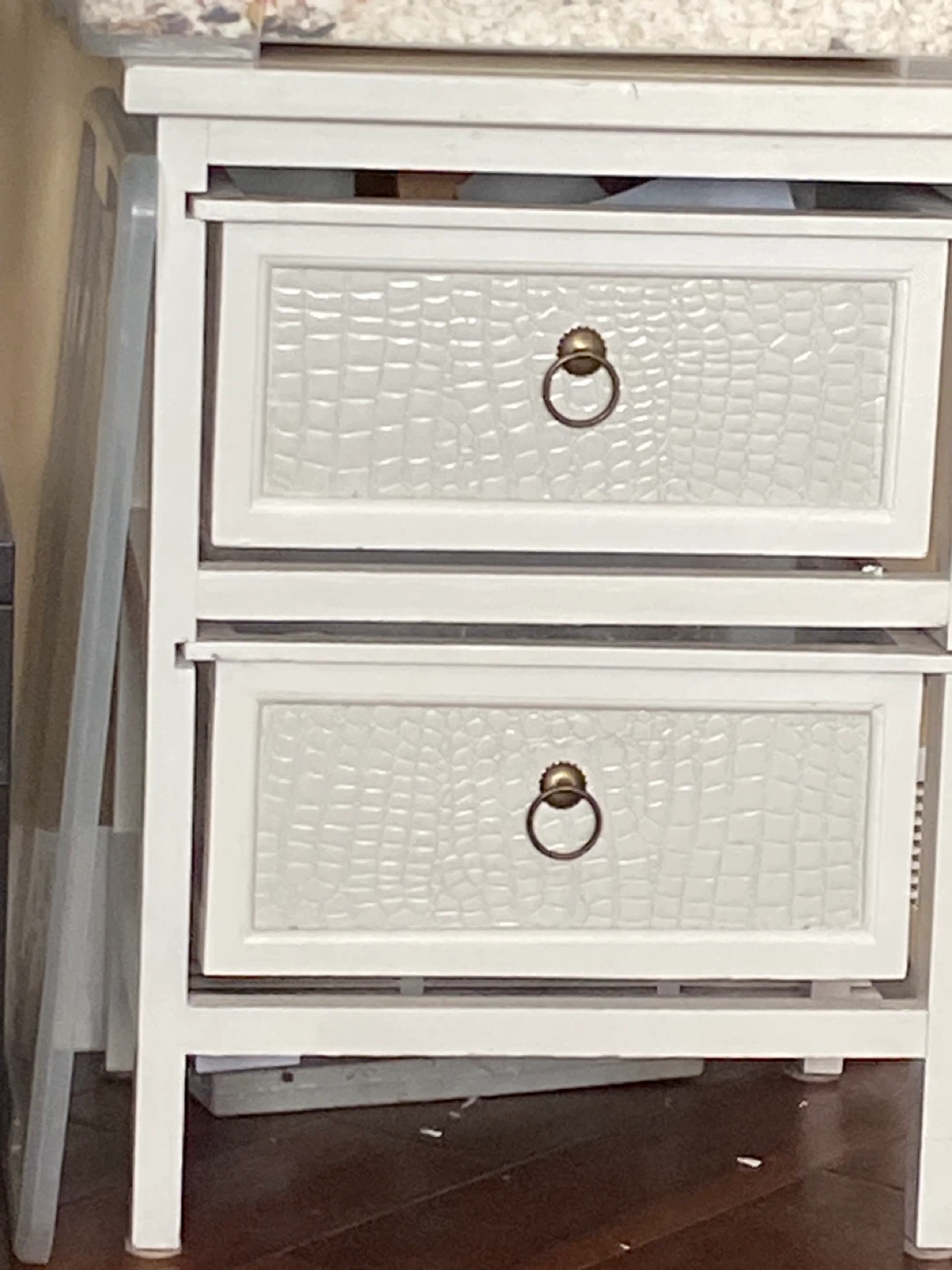 White Two-Drawer Nightstand with Faux Crocodile Texture