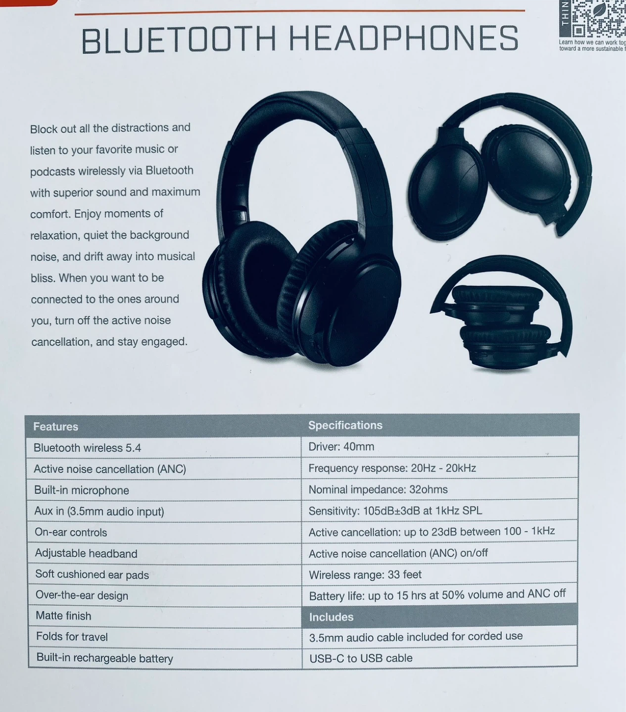 iLIVE Active Noise Canceling Bluetooth Headphones - photo 2