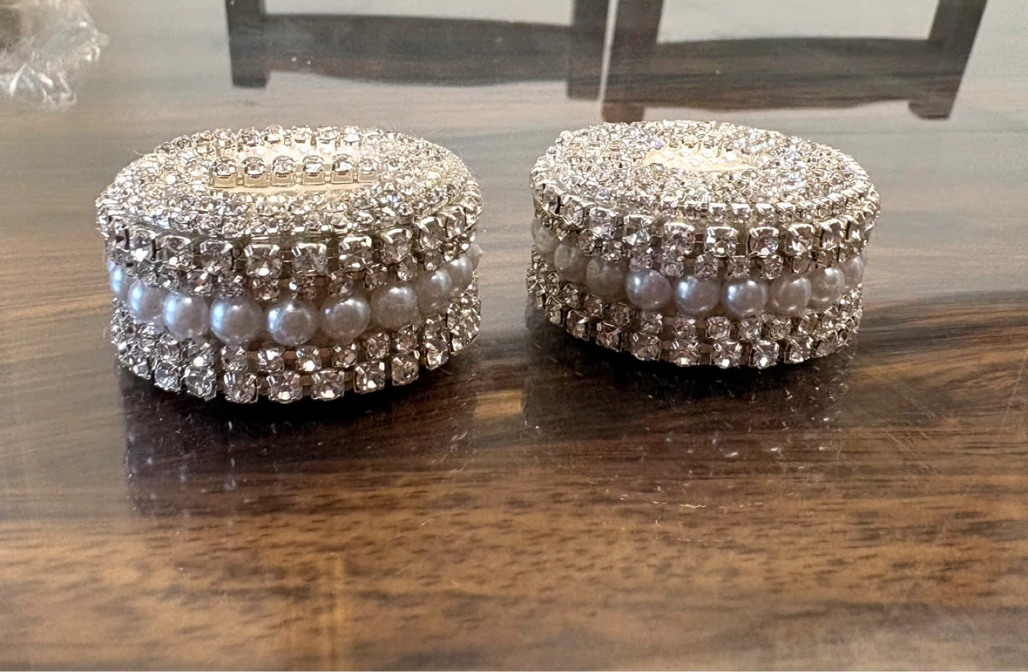 Ring box set of 2 made of silver rhinestone &pearl | Handmade - photo 2
