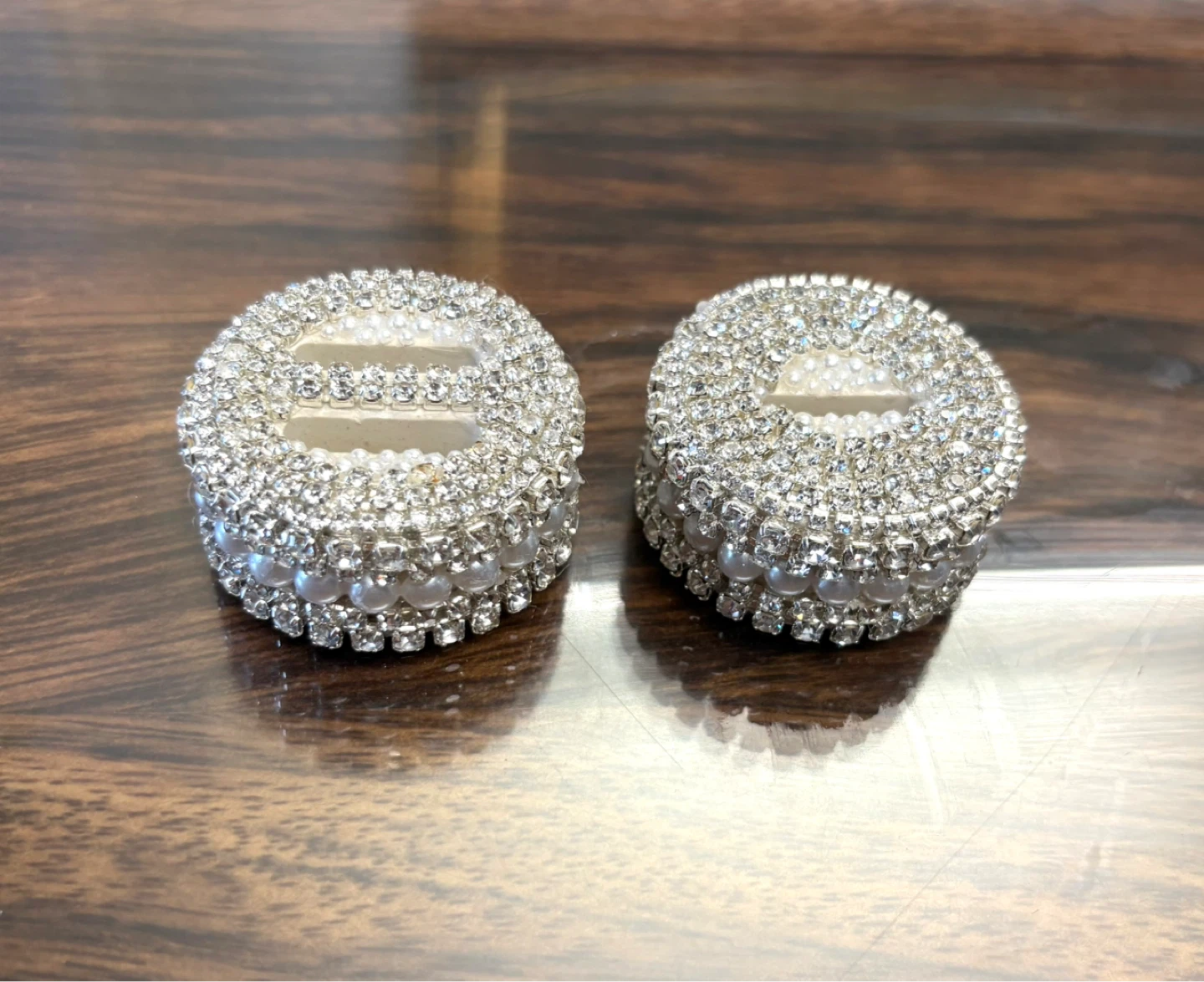 Ring box set of 2 made of silver rhinestone &pearl | Handmade