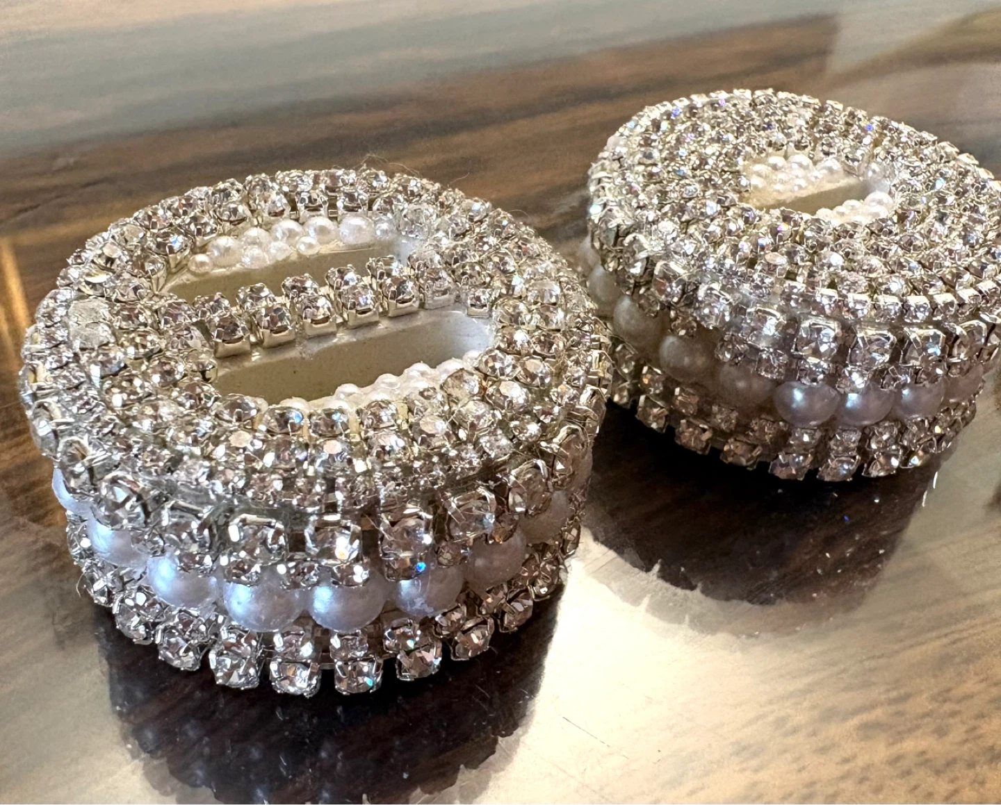Ring box set of 2 made of silver rhinestone &pearl | Handmade - photo 3