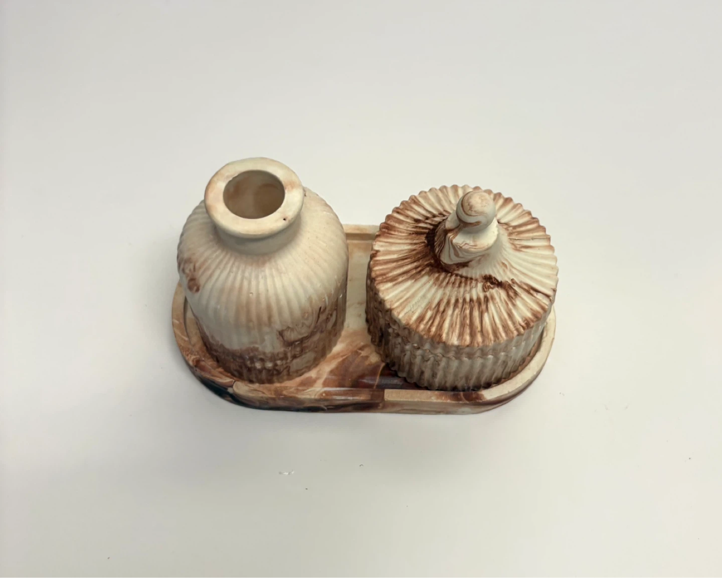 Handmade brown marble tray set with Trinket Box and Vase - photo 4