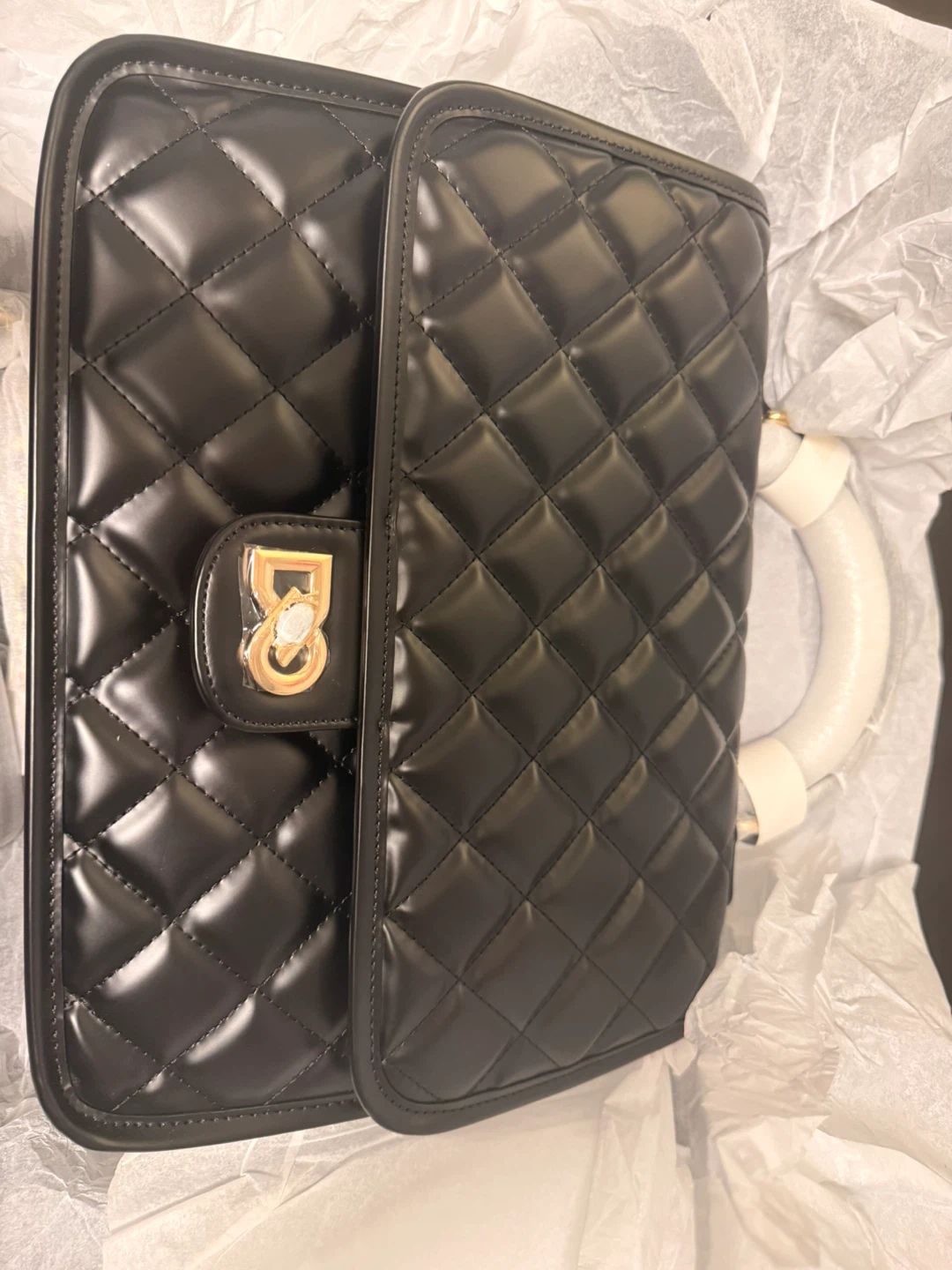 Black Quilted Handbag with Gold Hardware