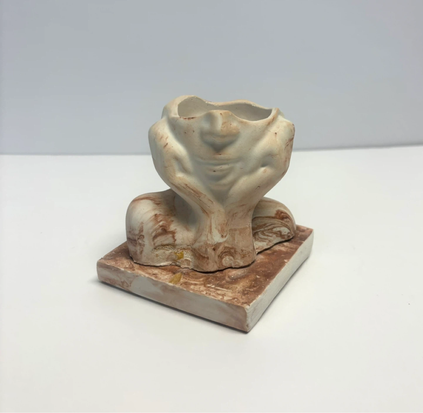 Handmade face sculpture planter or trinket box