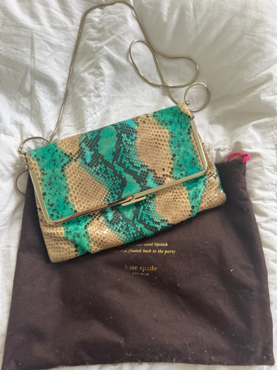 Kate Spade New York Snake Print Clutch with Chain