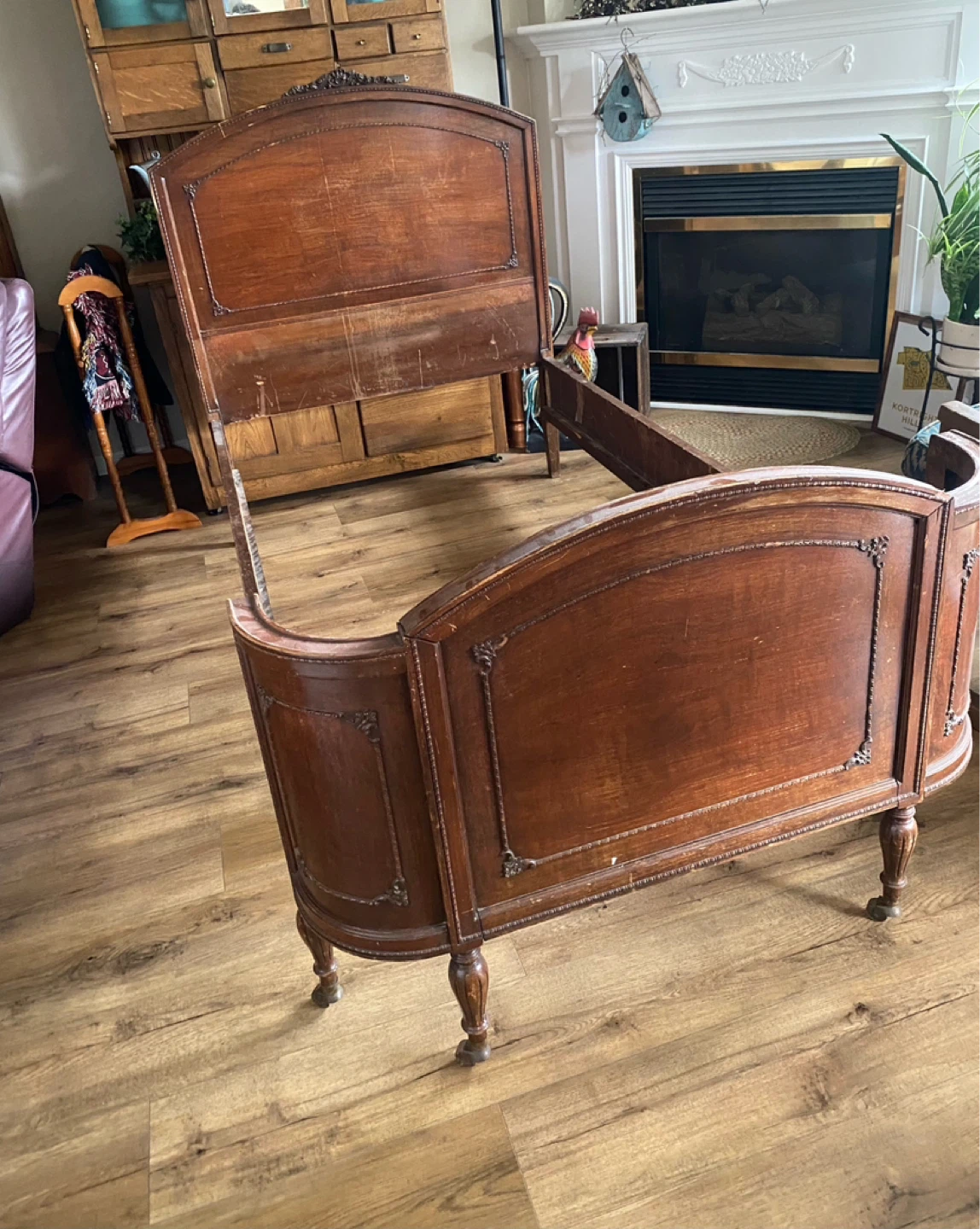 Antique Wooden Vanity Table with Mirror and Stool