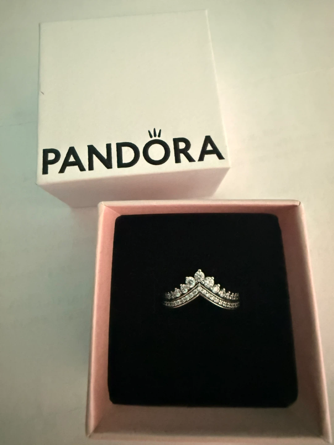 Pandora Wishbone Ring with Crystals