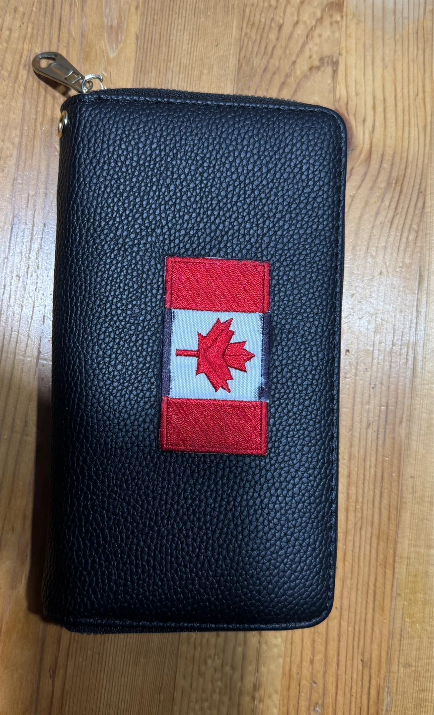 Black Faux Leather Accordion Wallet with Canadian Flag