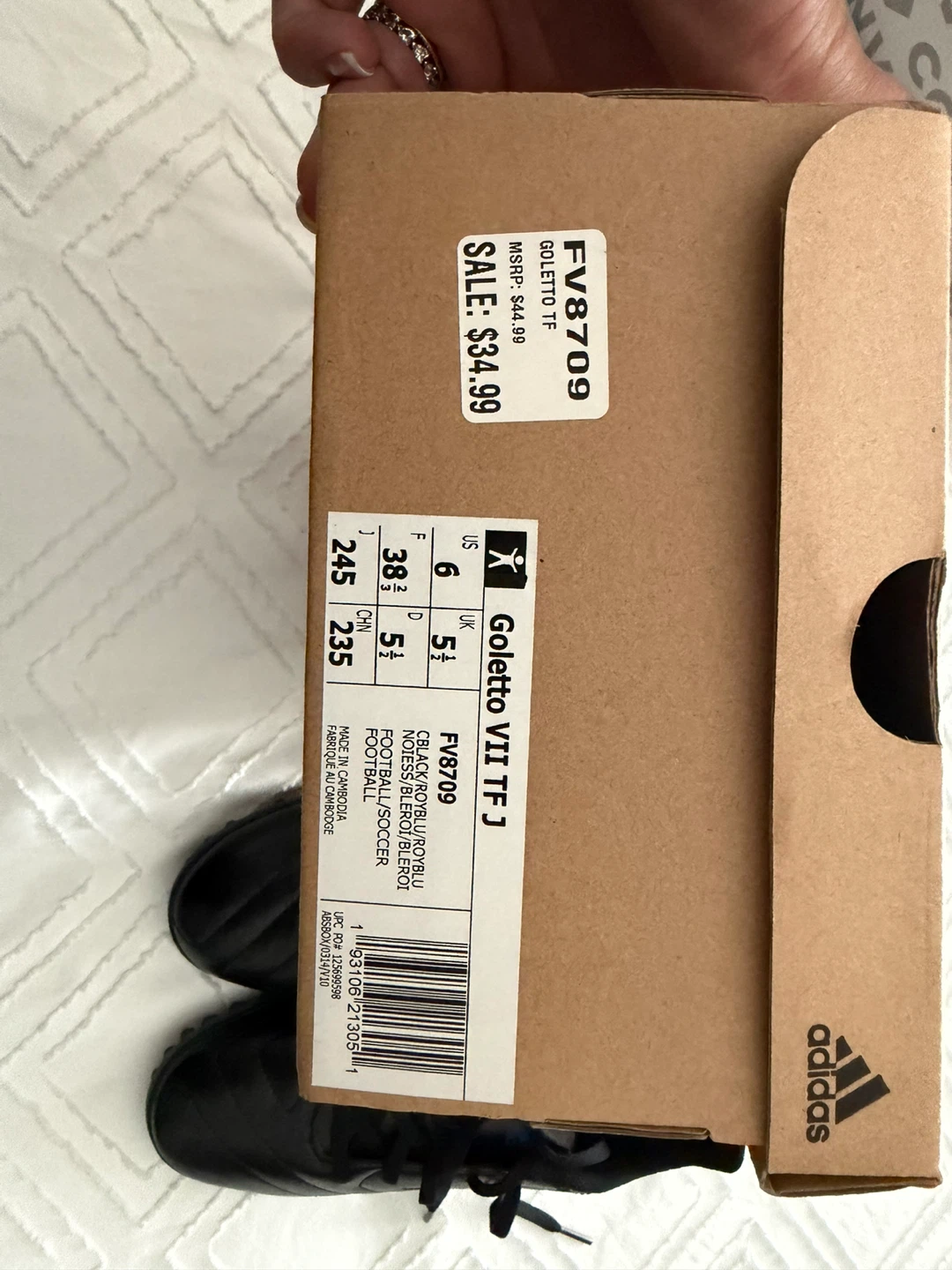 Adidas Goletto VII TF J Soccer Cleats Black/Blue Size 6 Youth