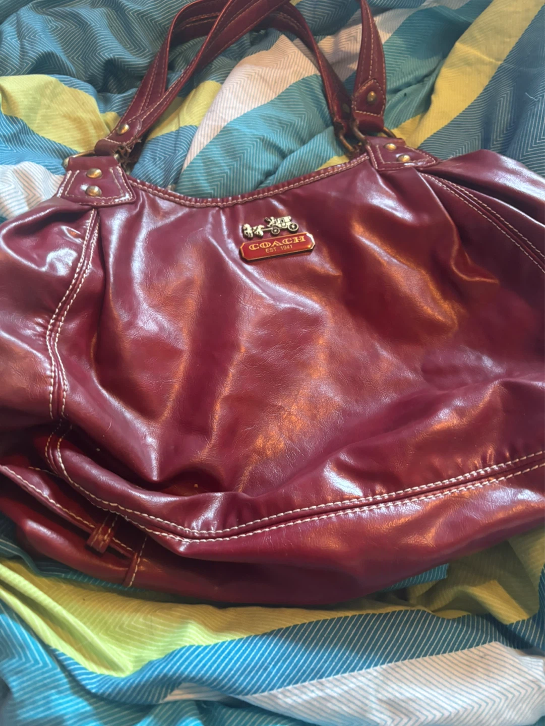 Coach Leather Hobo Handbag - Red