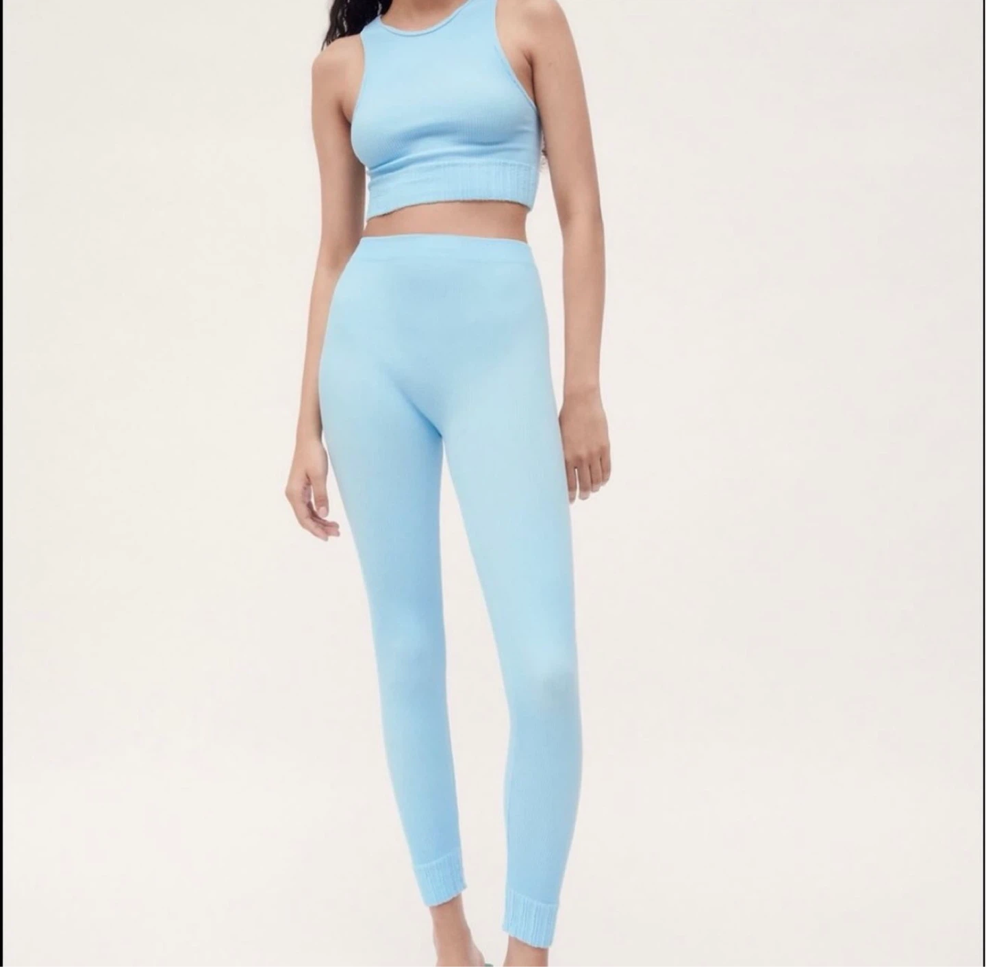 Zara Blue Ribbed Seamless Contour Collection Leggings