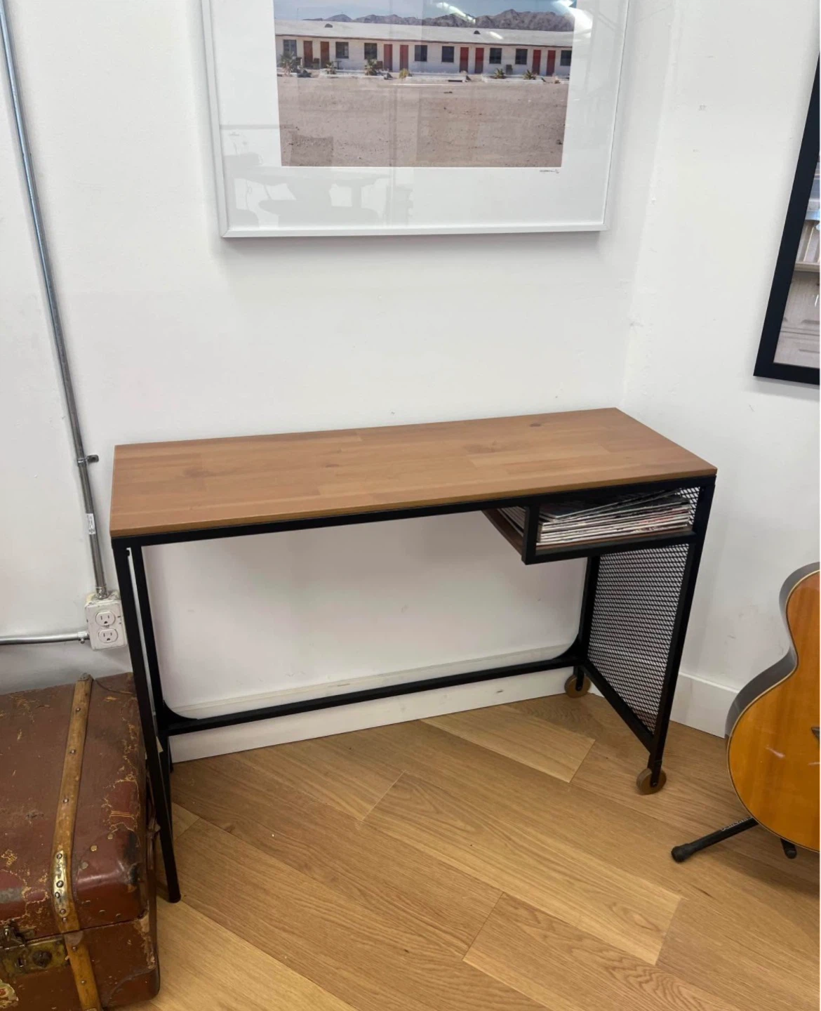 Compact Wood and Metal Desk with Storage