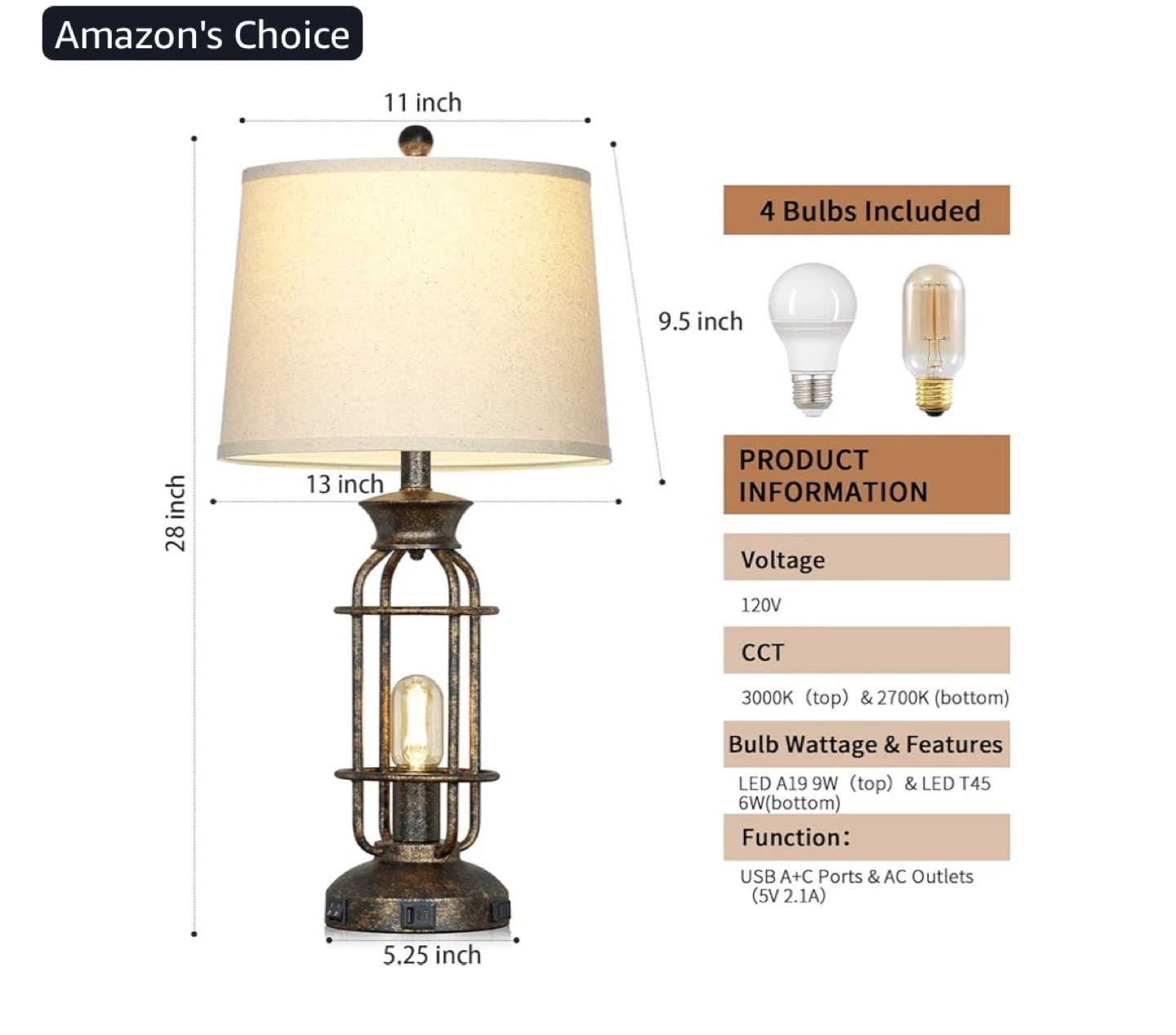 Industrial Farmhouse Style Table Lamps (Set of 2) with USB Ports - photo 2