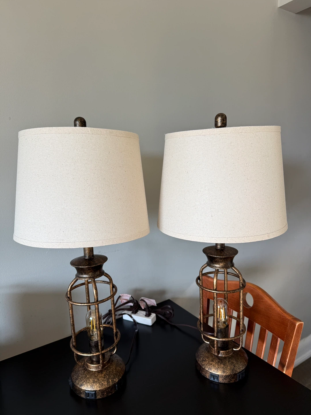 Industrial Farmhouse Style Table Lamps (Set of 2) with USB Ports - photo 5