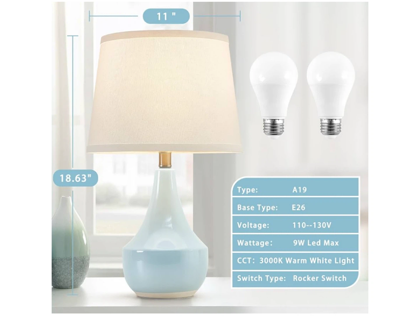Set of 2 Ceramic Table Lamps with White Fabric Shades - photo 5