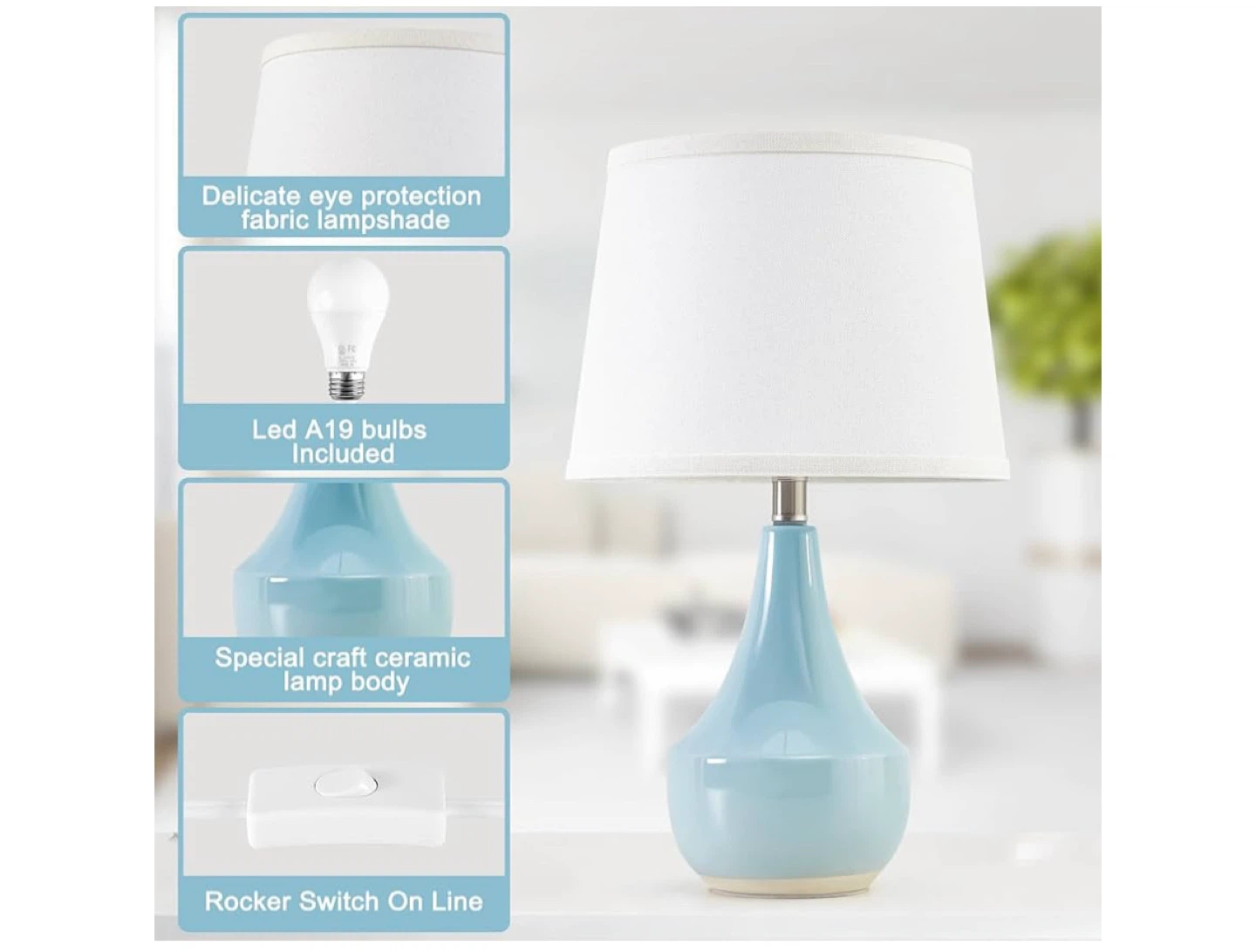 Set of 2 Ceramic Table Lamps with White Fabric Shades - photo 4