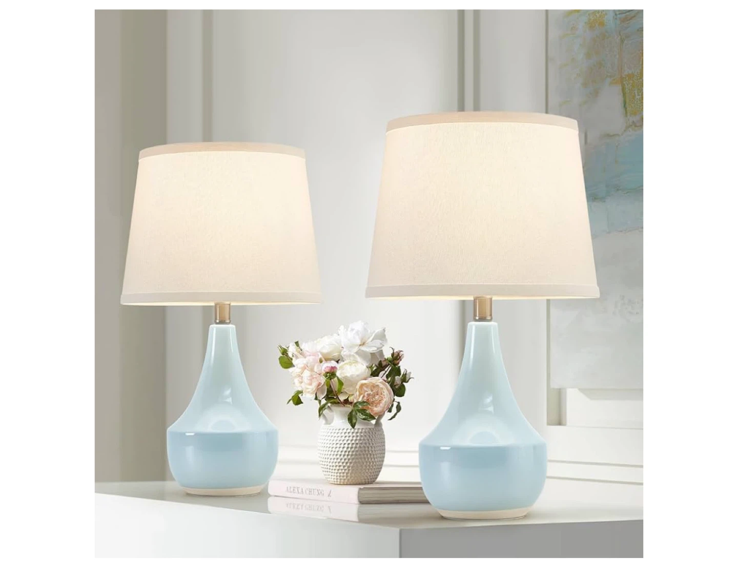 Set of 2 Ceramic Table Lamps with White Fabric Shades