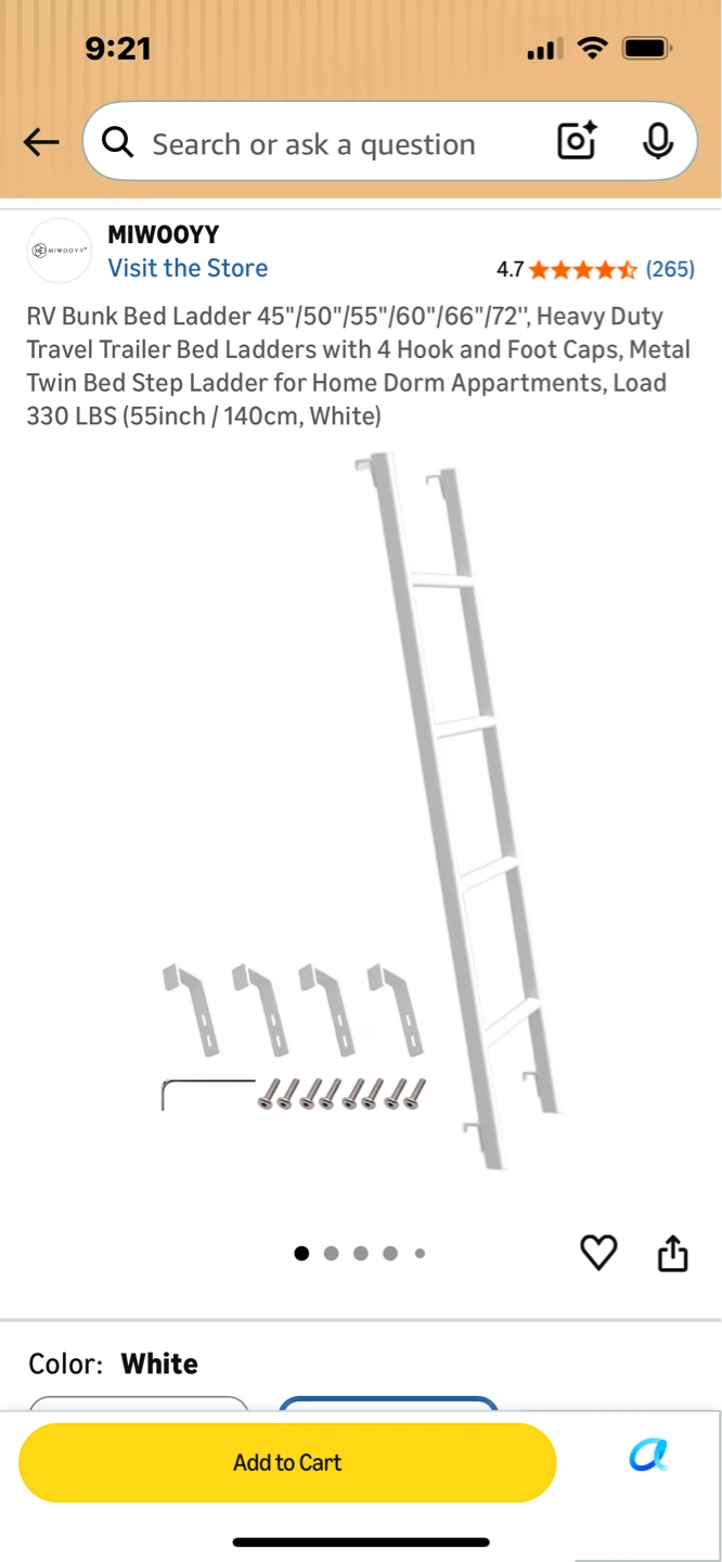 MIWOOYY RV Bunk Bed Ladder 55 Inch White