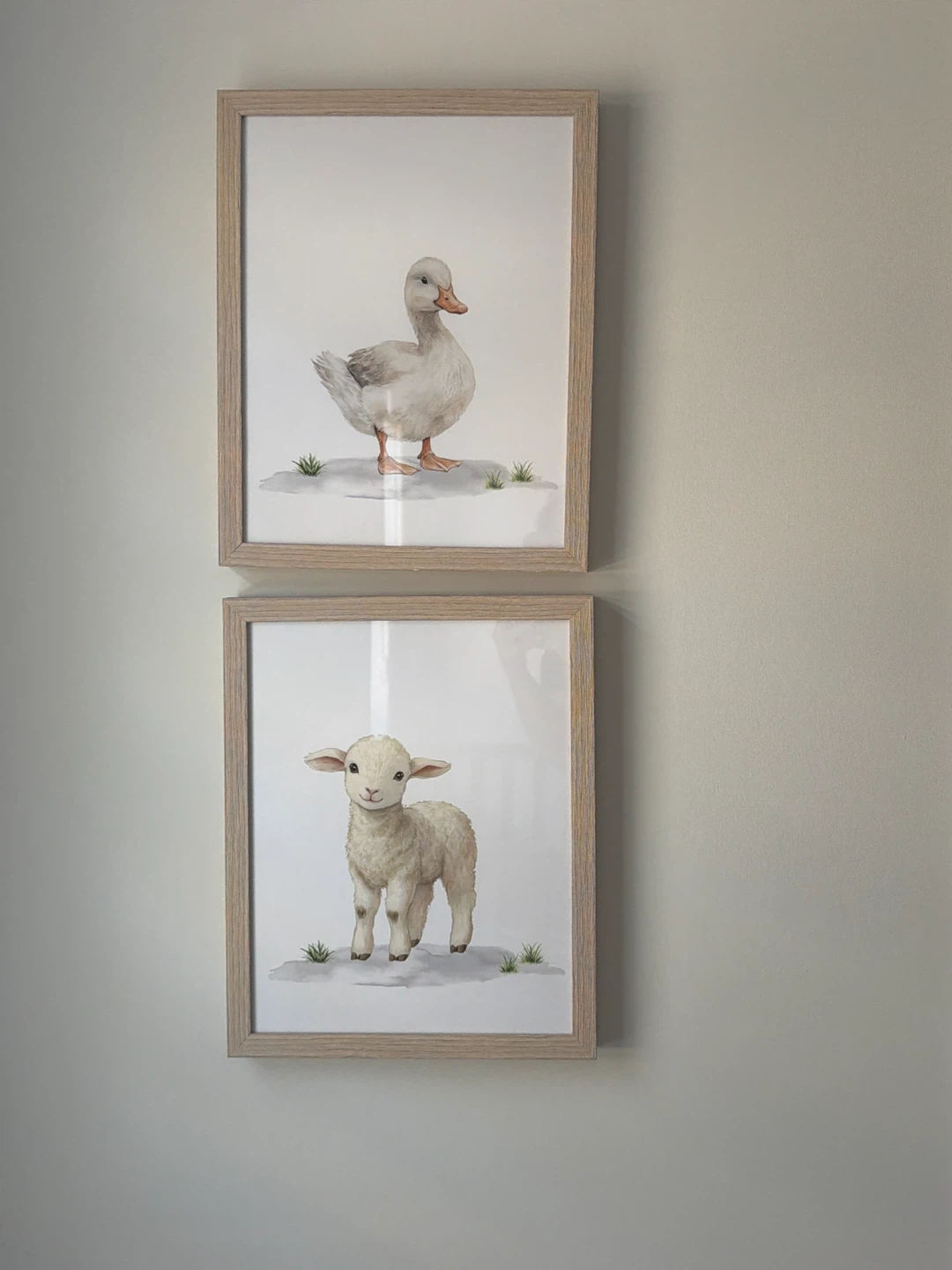 Set of 2 Framed Watercolor Prints - Duck and Lamb