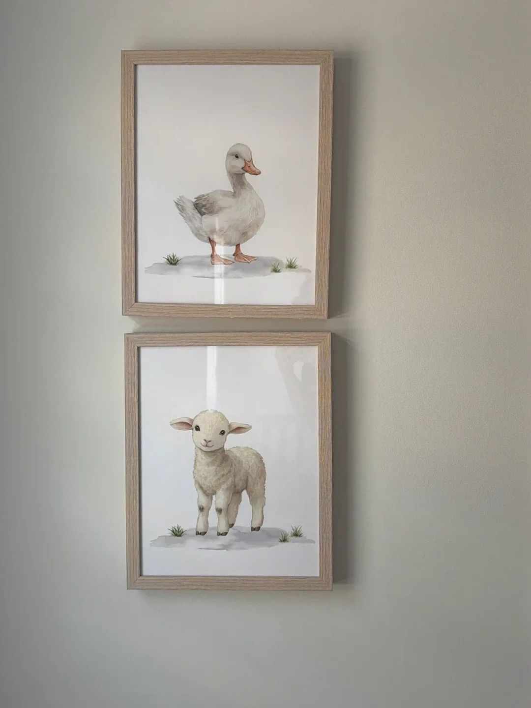 Set of 2 Framed Watercolor Prints - Duck and Lamb