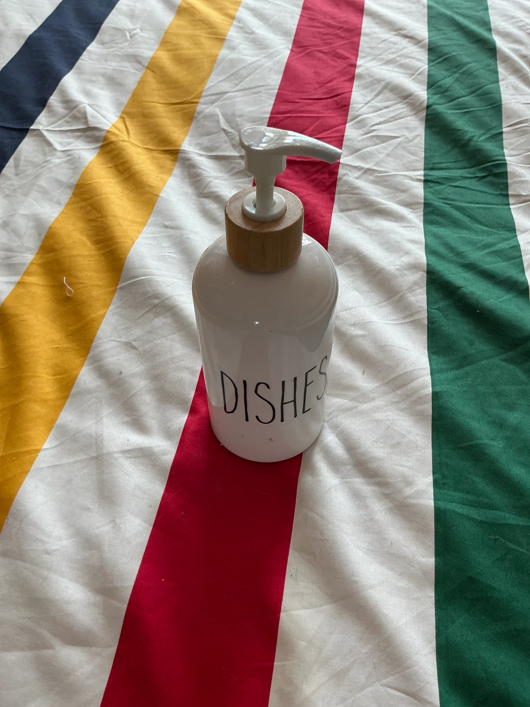 White Ceramic Soap Dispenser with Bamboo Lid - DISHES