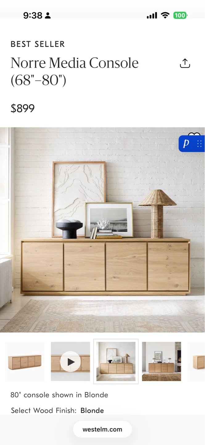 West Elm Norre Media Console (80") - Blonde