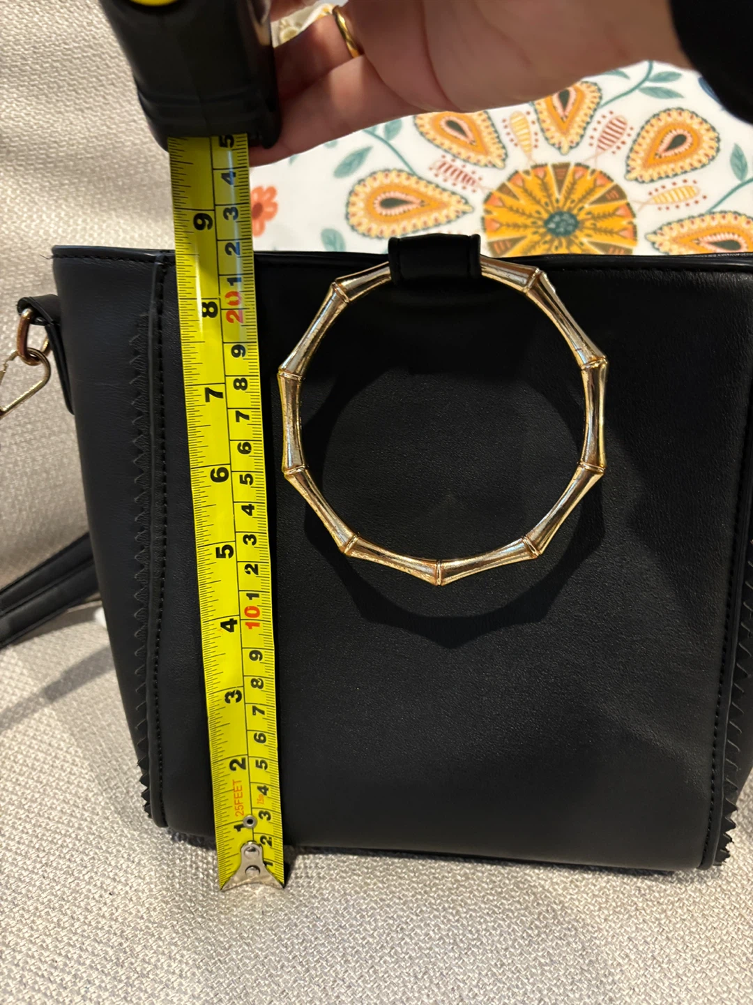 Black Vegan Handbag with metal Handle