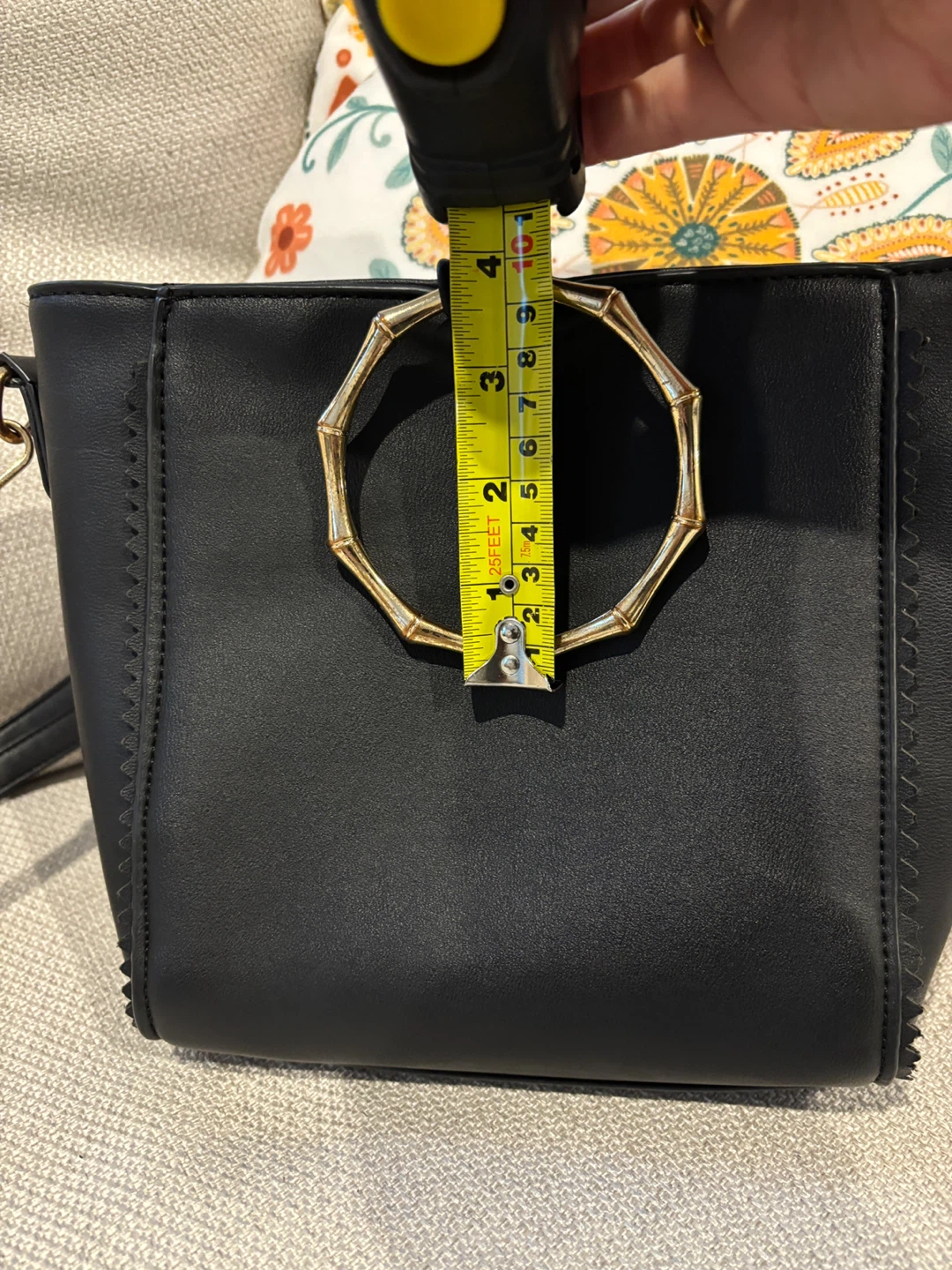 Black Vegan Handbag with metal Handle - photo 2