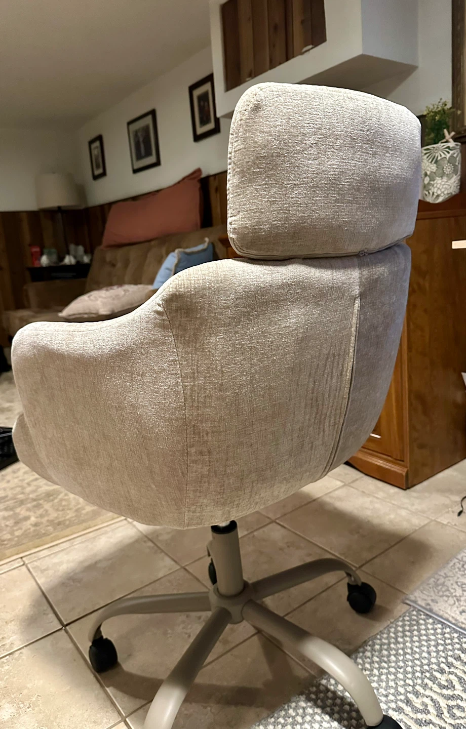 Beige Fabric Office Chair with Headrest - photo 2
