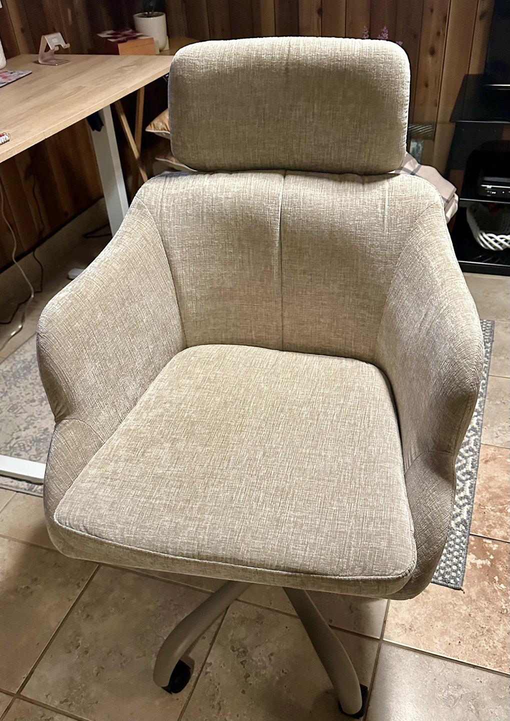 Beige Fabric Office Chair with Headrest - photo 3