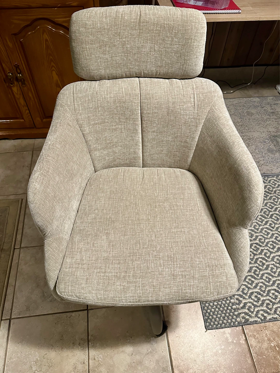 Beige Fabric Office Chair with Headrest