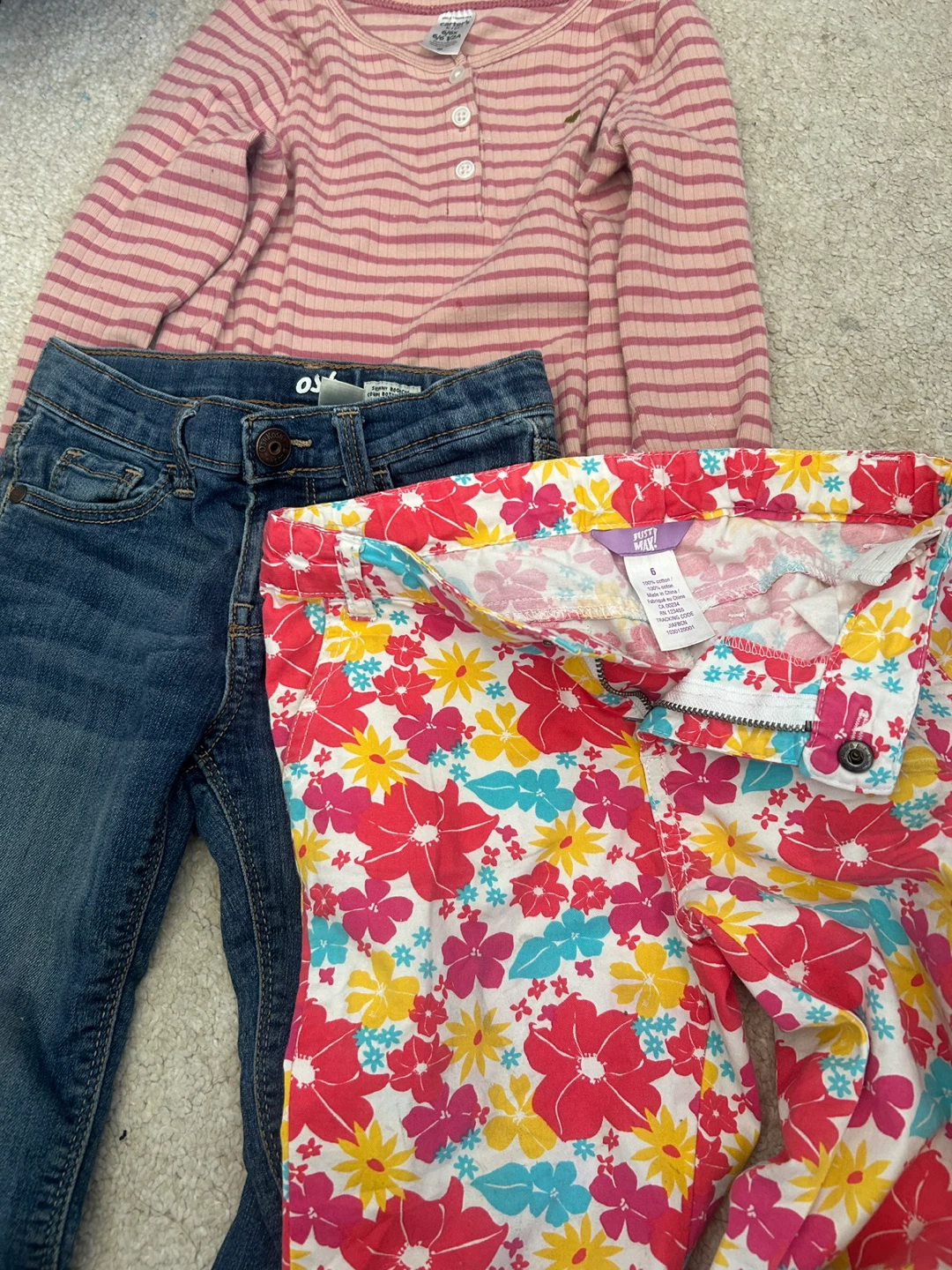 5-6T Girls' Bundle: Pink Striped Long Sleeve Top & Floral Pants - photo 2