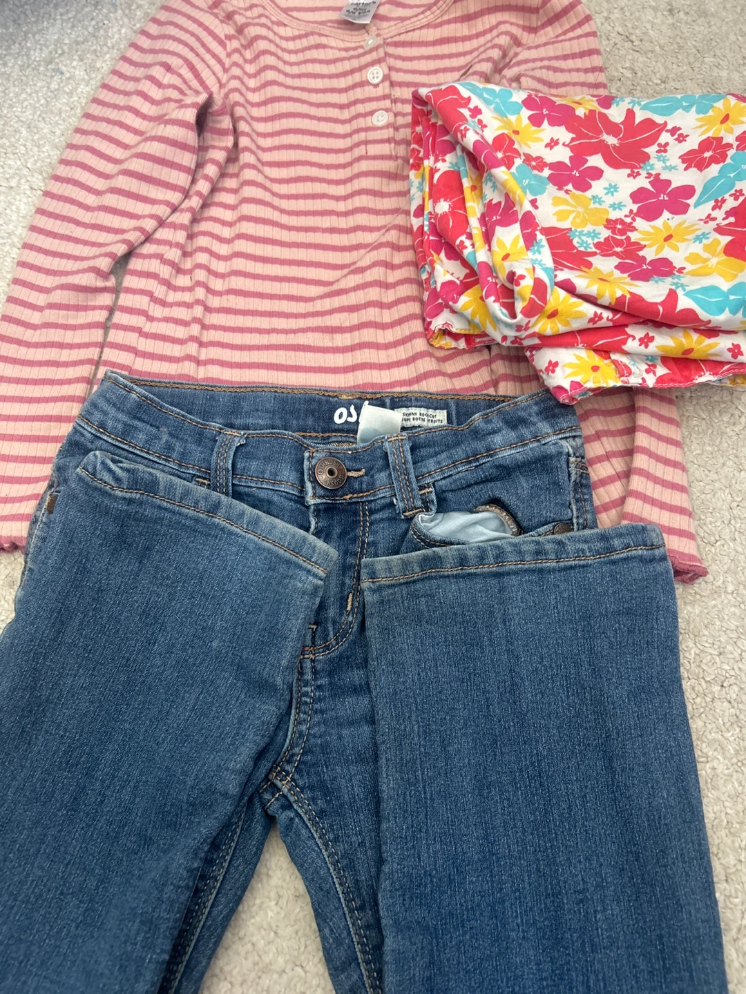 5-6T Girls' Bundle: Pink Striped Long Sleeve Top & Floral Pants