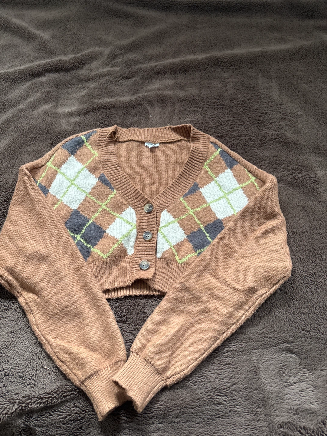 Garage Argyle Cropped Cardigan - Size P/S