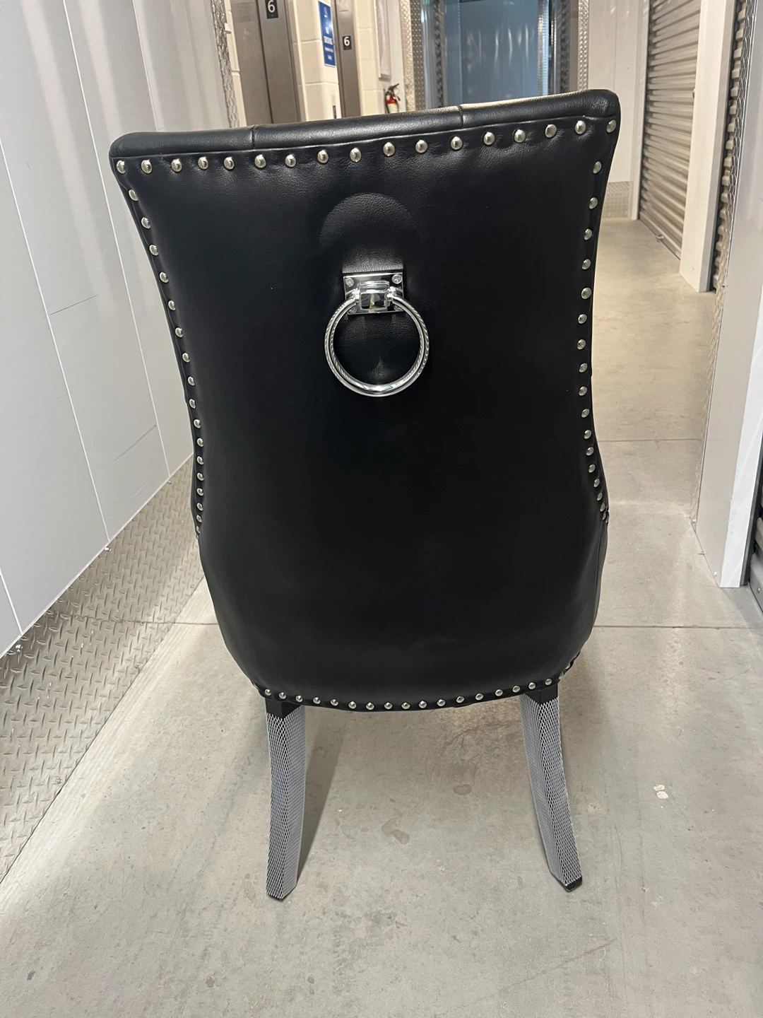 Set of 4 Black Dining Chairs with Silver Studs and Ring Pulls
