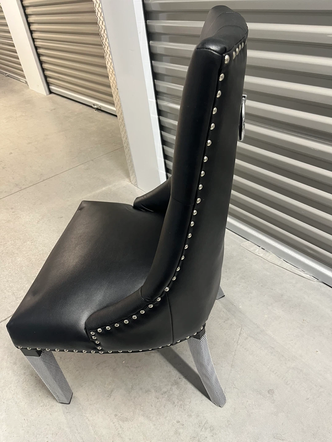 Set of 4 Black Dining Chairs with Silver Studs and Ring Pulls - photo 4