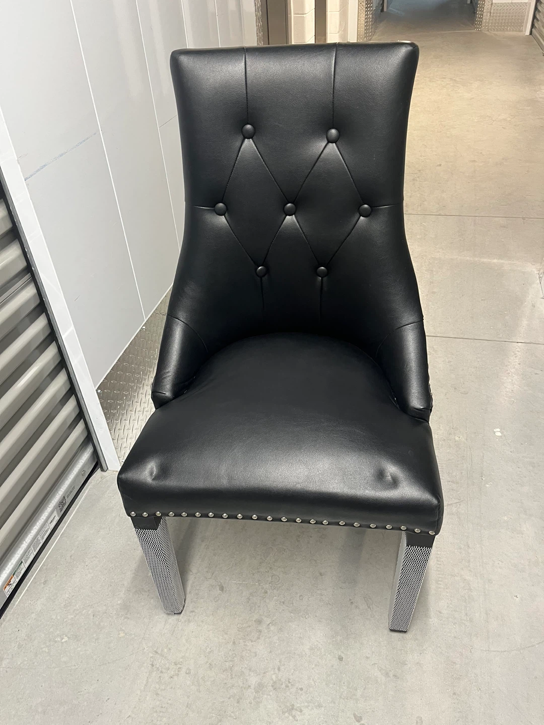 Set of 4 Black Dining Chairs with Silver Studs and Ring Pulls - photo 5