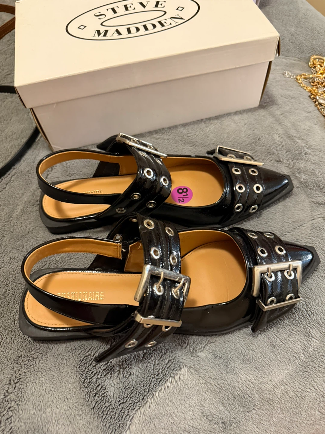 Cushionaire Black Patent Buckle Flats