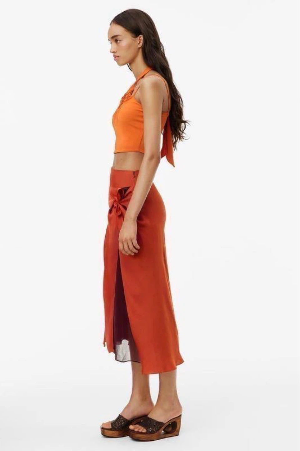 ZARA Limited Collection Orange Viscose Midi Skirt – Size M - photo 5
