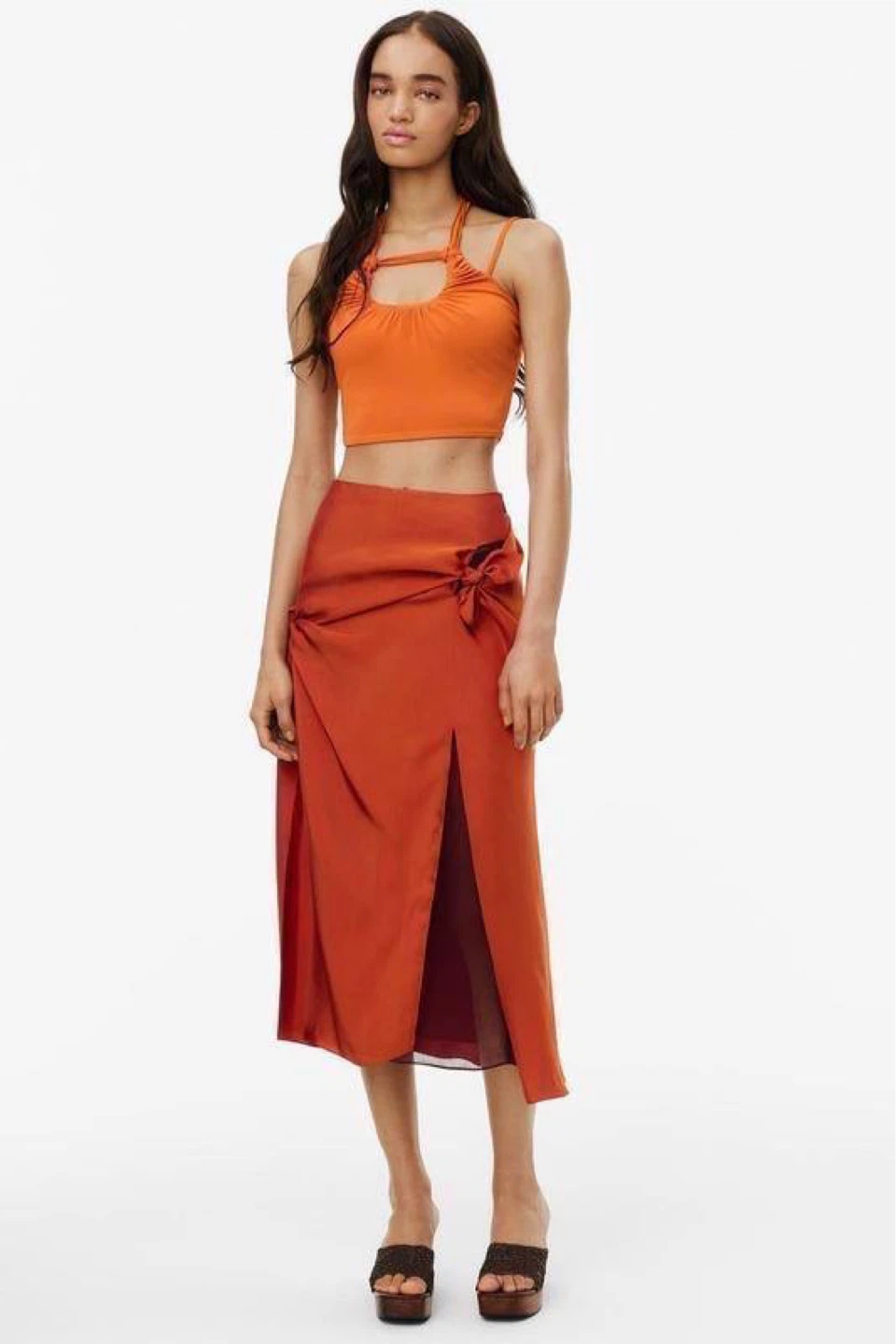 ZARA Limited Collection Orange Viscose Midi Skirt – Size M