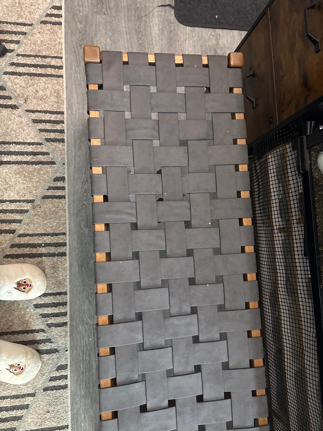 Woven Strap Bench with Wood Frame