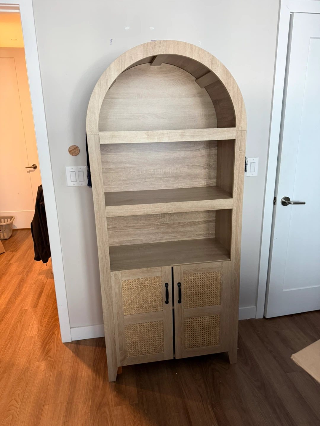 LEFHDA 71" Tall Bookshelf, Arched Bookcase with Doors
